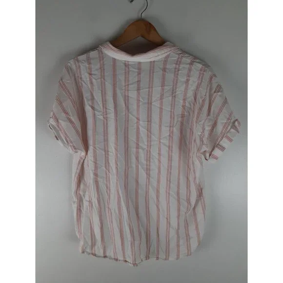 Universal Thread Pink & White Vertical Stripe Button Down Shirt Short Sleeve L - Picture 3 of 12